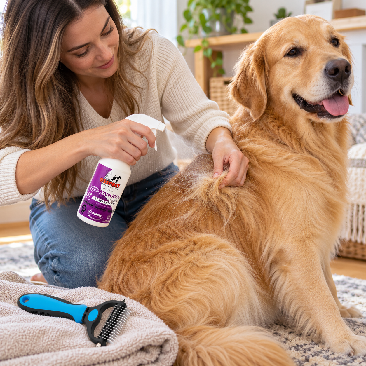Kit saca nudos en uso con mascota - Tokio Pet Shop